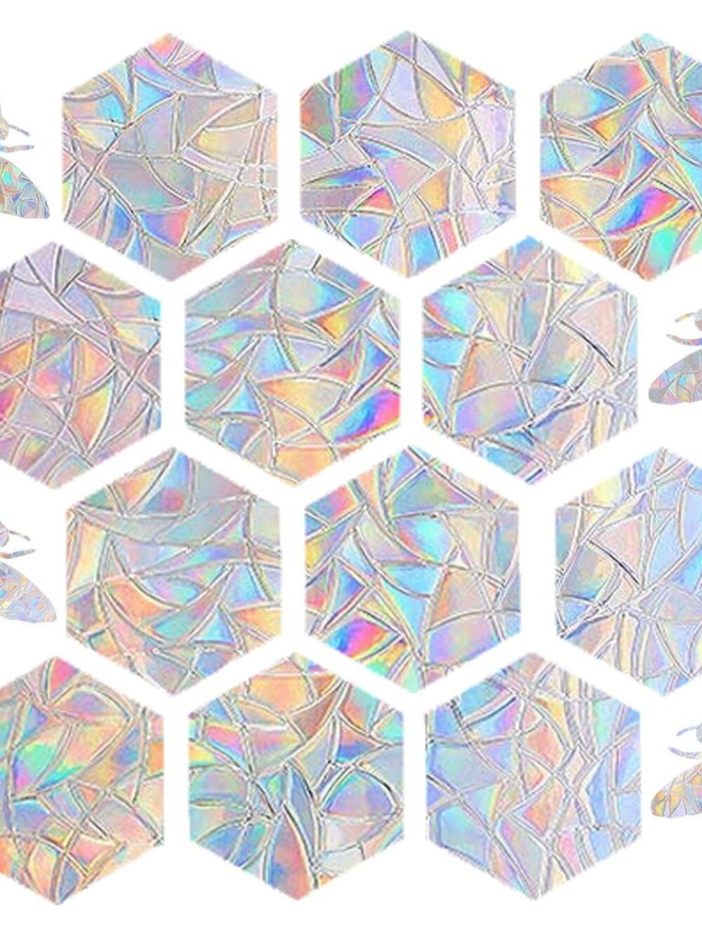 STICKERGURU 16 Pieces Hexagons and Bee Window Clings - Anti-Collision Window Dec